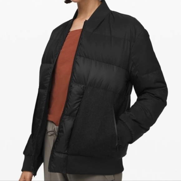 NWOT Lululemon Roam Far Wool Bomber Black Heathered Black Size 10 - Picture 4 of 14
